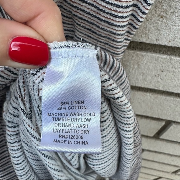 NWT 4our Dreamers Stripe Smocked Midi Dress White Navy Blue Spice Linen Cotton - Picture 11 of 12